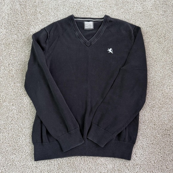 Express Other - Express Sweater Mens Medium Black Tight Knit V Neck Pullover Logo Casual Cotton